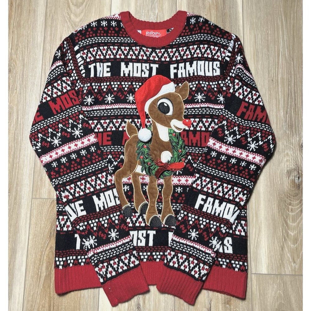 Rudolph The Red Nosed Reindeer Ugly Christmas Sweater Unisex Size Small